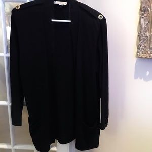 St John Separates Long Black Sweater Jacket Pockets Size Medium Made in USA.